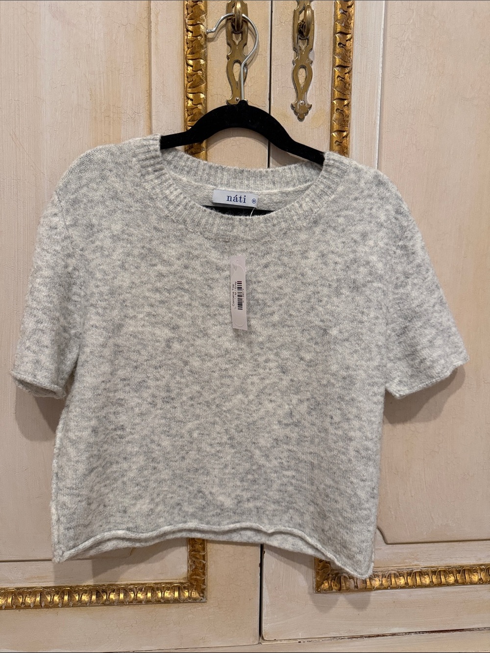 Cropped Soft Heather Gray Short-Sleeve Sweater NWT